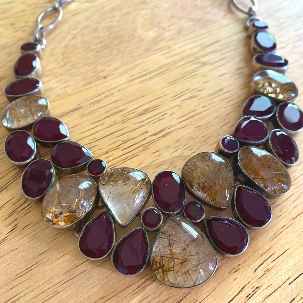 Garnet and Rutilated Quartz Silver Necklace